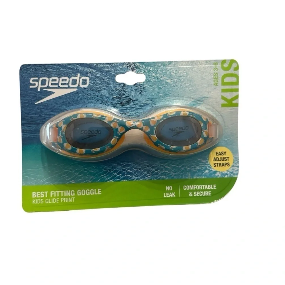 Speedo Kids Blue & Orange Glide Print Best Fitting Anti-Fog Goggle Kids 3-6 NWT